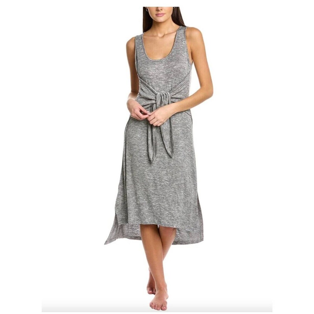 La Blanca NWT Heathered Grey High Low Waist Tie Midi Sundress Size L